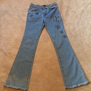 2. Vintage Y2K Low-Rise Butterfly Flare Jeans